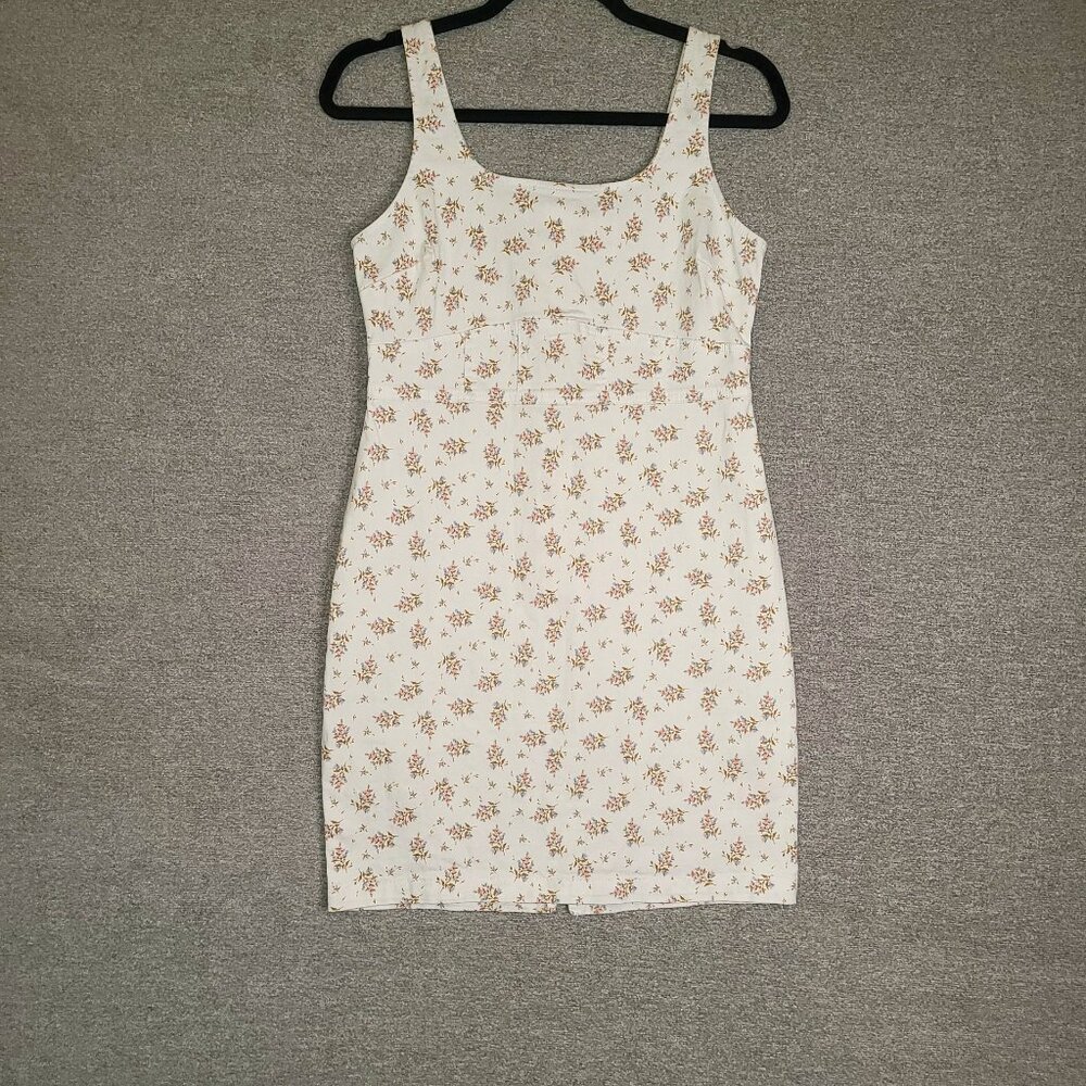 No Bounderies White Denim Flowered Tank Dress Size M (7-9)
